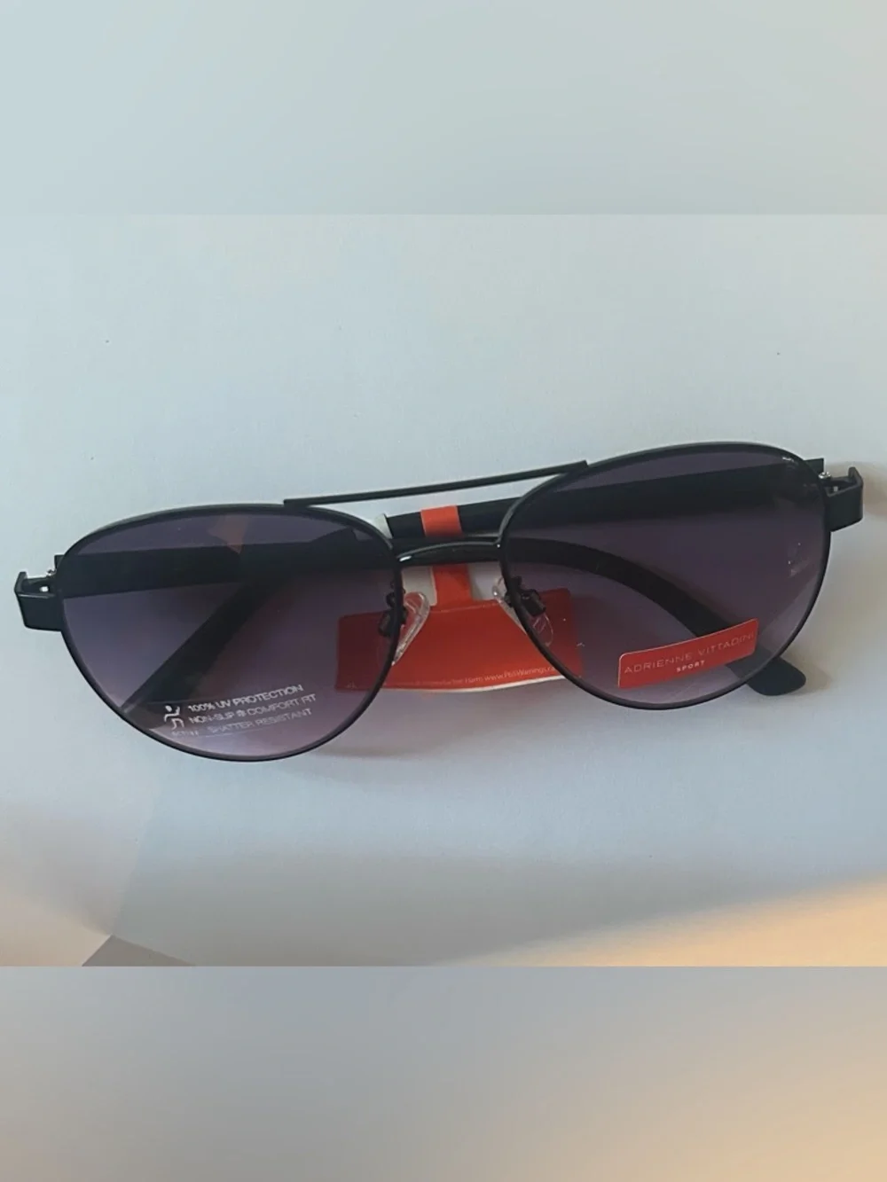 Adrienne Vittadini Black Frame Sunglasses with Purple Gradient Lenses